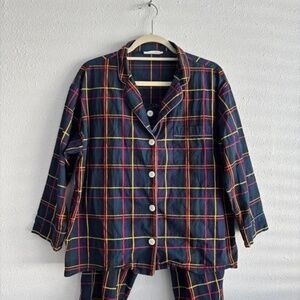 Sleepy Jones Marina Pajama Set in Holiday Navy Plaid - Size Medium